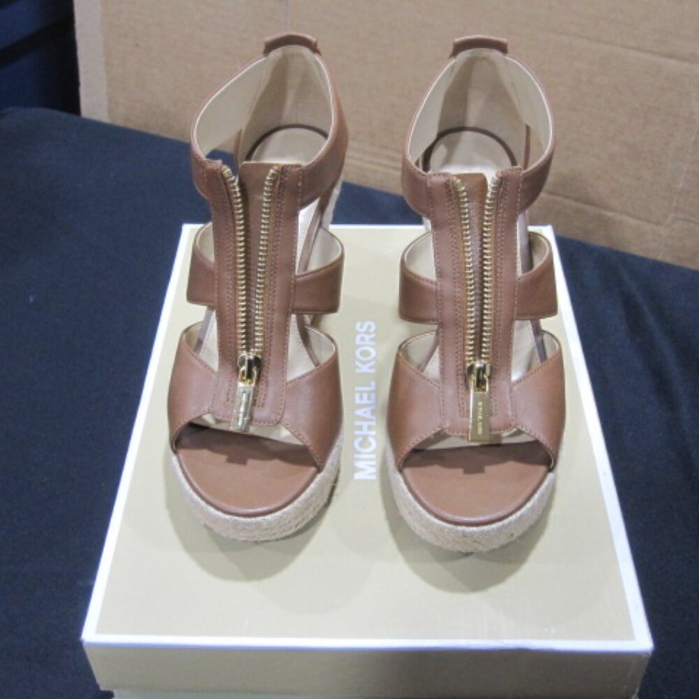 Michael Kors Damita Leather Luggage Wedge Platform - Used Twice - Size 7M - Picture 2 of 9